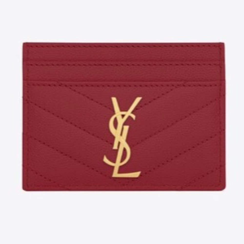 CASSANDRE SAINT LAURENT MATELASSÉ CARD CASE IN GRAIN DE POUDRE EMBOSSED LEATHER